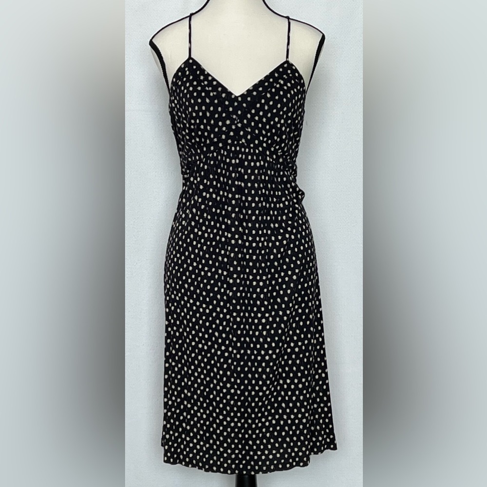 LOFT Black With Tan Polka Dot V-Neck Spaghetti Strap Dress‎ MP